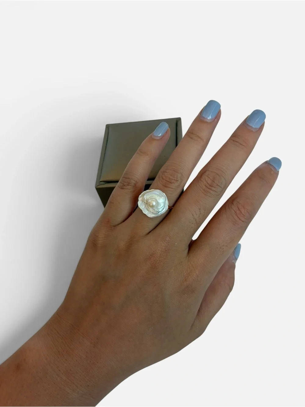 Freshwater Pearl Flower Ring Gold Tone Adjustable Statement Ring